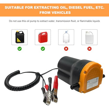 12V 60W Oil Extractor Pump, Diesel Fluid Scavenge Suction Transfer Pump with Hoses & Clamps, Electric Engine Oil Extractor Fuel Quick Changer for Cars Motorcycles Trucks