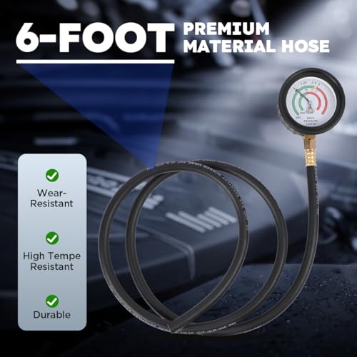 Exhaust Back Pressure Tester Kit with Carrying Case, Automotive Exhaust Back Pressure Gauge 6-Foot Hose Exhaust Pressure Tester (Includes Carrying Case)
