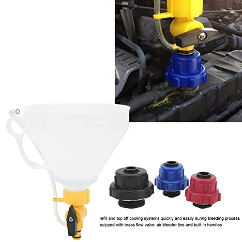 Spill Proof Radiator Funnel Bleeder,No Spill Coolant Funnel Kit, Engine Cooling System Filling Kit with 3 Adapters for Refilling Coolant No Spill Bleeder, for Universal Vehicles, Coolant Funnel Kit