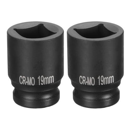 HARFINGTON 2pcs 4 Point Square Socket 1/2" Drive 19mm Metric Square Impact Socket CR-MO Blackening Standard Wheel Sockets Pneumatic Socket Tool for Auto Repair Mechanical Maintenance Home Use - size: 19mm
