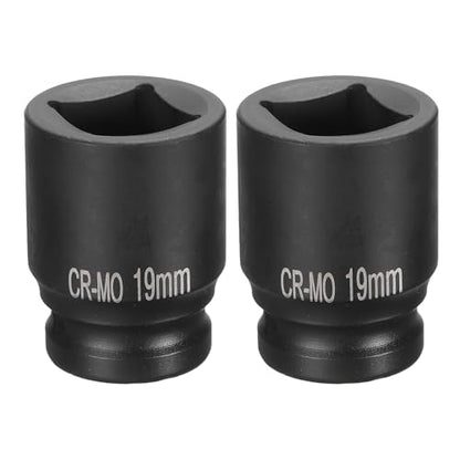 HARFINGTON 2pcs 4 Point Square Socket 1/2" Drive 19mm Metric Square Impact Socket CR-MO Blackening Standard Wheel Sockets Pneumatic Socket Tool for Auto Repair Mechanical Maintenance Home Use - size: 19mm