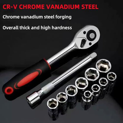 YWHWXB 1/4 Inch Ratchet Socket Wrench Set, Metric Socket Set with Quick Release Reversible Ratchet Wrench and Extension Bar, Metric SAE Mechanic Tool Kit,12 Pcs - size: Small