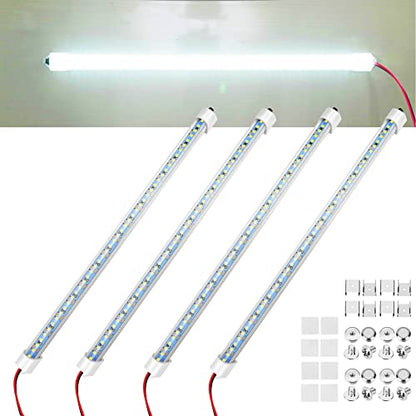 Rifachua Car 12V Interior LED Light Bar 48 LEDs Strip Lights with Switch and Magnets 6500K White Light for Car Van RV Cabinet Showcase Indoor Room Home 4 PCS Extendable - size: 4 P