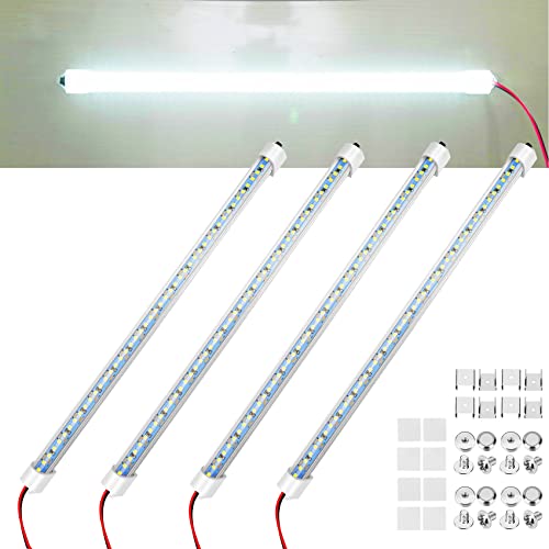 Rifachua Car 12V Interior LED Light Bar 48 LEDs Strip Lights with Switch and Magnets 6500K White Light for Car Van RV Cabinet Showcase Indoor Room Home 4 PCS Extendable - size: 4 P