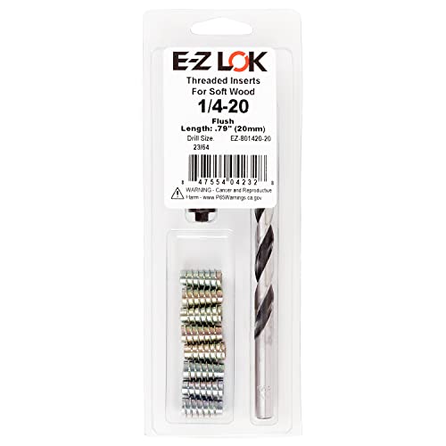 E-Z Hex Thread Repair Kit for Soft Wood Flush Threaded Inserts 1/4-20 x 20mm, Drill, Installation Tool - size: 1/4-20 x 20mm, style: Flush