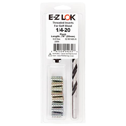 E-Z Hex Thread Repair Kit for Soft Wood Flush Threaded Inserts 1/4-20 x 20mm, Drill, Installation Tool - size: 1/4-20 x 20mm, style: Flush
