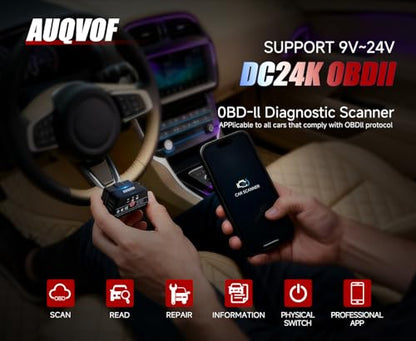 OBD2 Scanner Bluetooth 5.0 for iPhone & Android - 12 Protocols & J1939 Supported, Car Diagnostic Scan Tool, Check Engine Code Reader, Compatible with Torque & CarScanner (VIP), No Subscription Fee