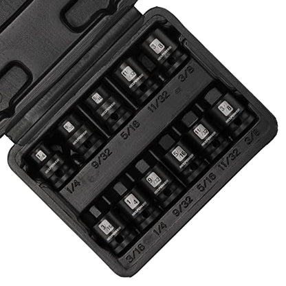 MIXPOWER 11 Pieces 3/8-inch Drive Pipe Plug Socket Set, SAE, CR-MO, Tapered Male Square Drive, Chamfered Female Square Drive
