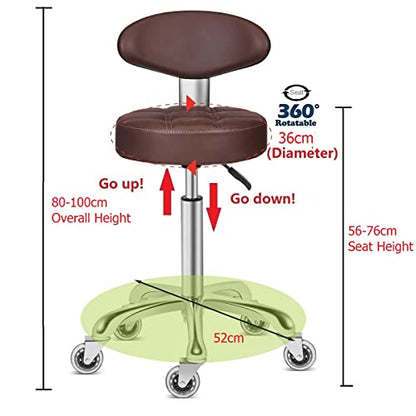 Kaleurrier Swivel Stool Adjustable Height: Heavy Duty Rolling Stool Chair for Kitchen Salon Bar Office Drafting Standing Desk Garage Shop - Seat Height 22-30"(with Back Rest) (Coffee) - color: Coffee