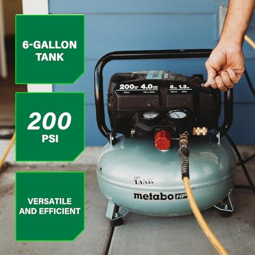 Metabo HPT Air Compressor, THE TANK, Portable Pancake Air Compressor 200 PSI, 6 Gallon Tank, Versatile for Use with Framing, Siding, Finish, Brad or Roofing Nailers, EC914S - style: 6-Gallon Pancake, 200 PSI