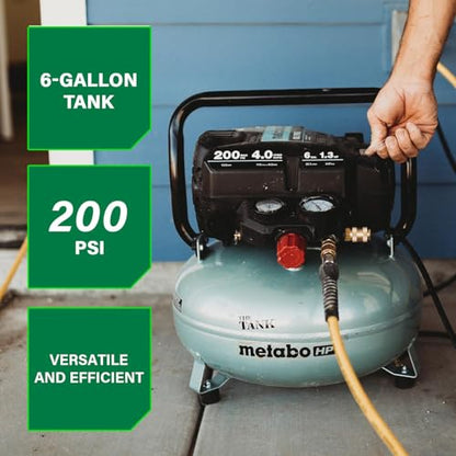 Metabo HPT Air Compressor, THE TANK, Portable Pancake Air Compressor 200 PSI, 6 Gallon Tank, Versatile for Use with Framing, Siding, Finish, Brad or Roofing Nailers, EC914S - style: 6-Gallon Pancake, 200 PSI