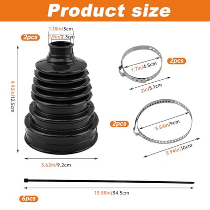 2PCS CV Boot Repair Kit, Silicone CV Axle Boot Repair Kit Includes 4 Stainless Steel CVs Boots Clamp & 6 Cable Ties, One-piece Design Tie Rod Boots Fits Shaft Size 18mm-34mm