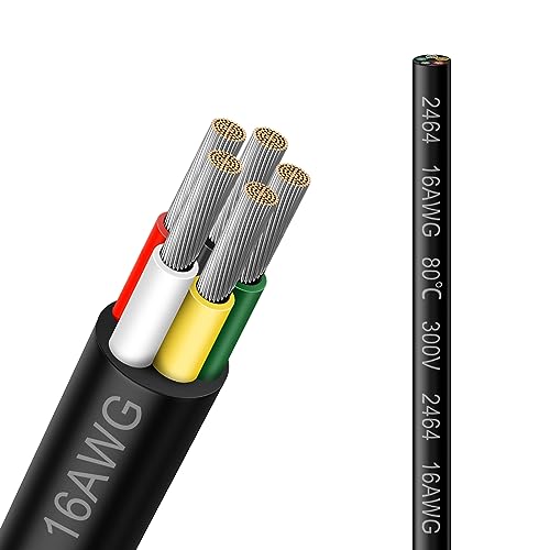 16 Gauge 5 Conductor Wire 16.5FT, 2464 16/5 Electrical Cable, 16 AWG Black PVC Jacket Tinned Copper Stranded Extension Cord, Low Voltage Power Cable for LED Strip, Automotive, Thermostat Wiring - size: 16.5 FT, style: 16 AWG-5C