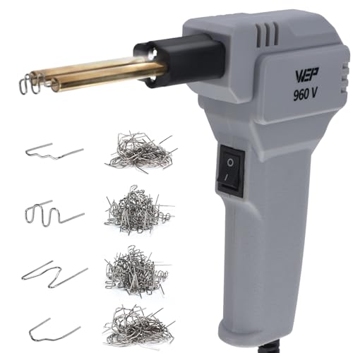 WEP 960-V Grey Plastic Welder Kit 110V with LED Lights with 200 Hot Staples and Pliers for Car Bumper Plastic Welding, Plastic Gas Tank Repair, a Great Automotive Tools for Mechanics - color: Grey