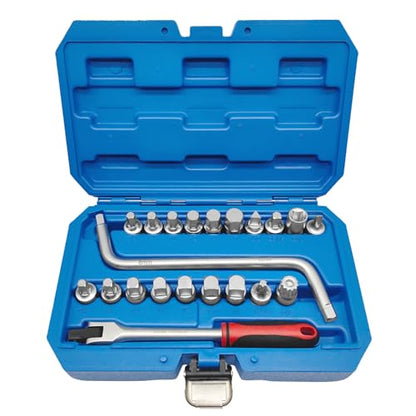 21PCS 3/8" Drive Oil Drain Sump Plug Key Set, Drain Plug Socket Kit | Hex, Square Triangle, Torx, Spline, Gearbox, Engine Repair, Mechanic tool, Oil Sump, Differential, Back Axle, Socket Wrench