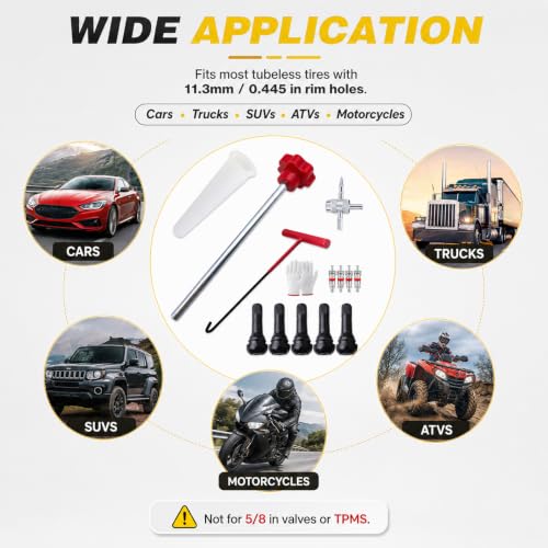 Quick Change Tire Valve Core Tool Kit - for Car, Truck, SUV, ATV, Motorcycle - Fits 11.3mm Rim Holes - Replace Valve Stems (TR413)