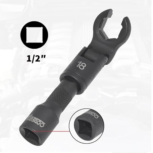 8PCS Flex Head Crows Foot Line Wrench Set, Injector Fuel Line Sockets Wrench Set with 3/8" & 1/2" Drive, Metric Crowfoot Flare Nut Socket Wrench for 12 14 16 17 18 19 mm Nuts, with Extension Bar - size: 8pcs
