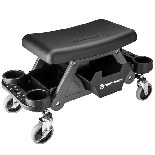 Powerbuilt Heavy-Duty Utility Rolling Seat Upgraded with Padding, Sturdy Locked in Trays, Premium Wheels for Garage Work - Grey 642924ECE - style: Foam Cushion