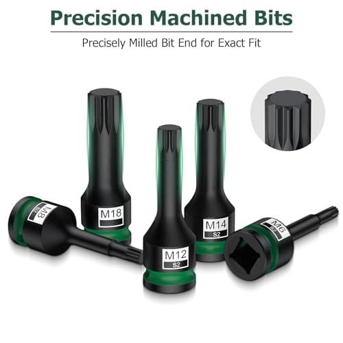 10-Piece S2 Impact XZN Triple Square Bit Socket Set, 1/2 Drive, M5-M18 | Made With S2 Steel and Crmo Drive Sockets, Includes M5-M18 Sizes, Locking Pins and O-Rings for Impact Wrench Use - size: XZN