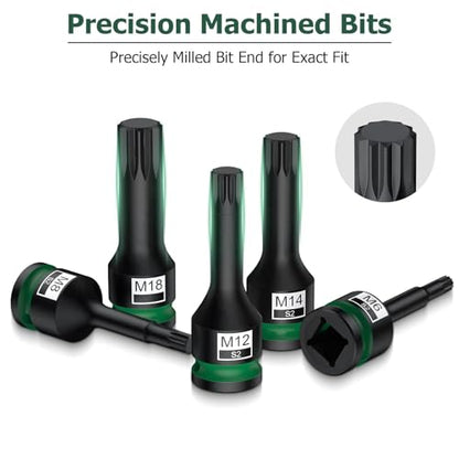 10-Piece S2 Impact XZN Triple Square Bit Socket Set, 1/2 Drive, M5-M18 | Made With S2 Steel and Crmo Drive Sockets, Includes M5-M18 Sizes, Locking Pins and O-Rings for Impact Wrench Use - size: XZN