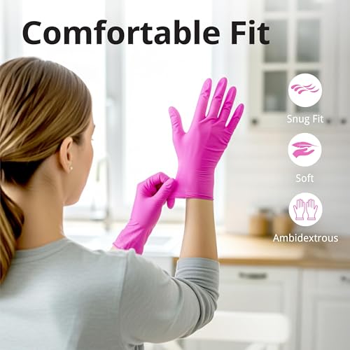 SwiftGrip Powder-Free Nitrile Gloves, 3-mil, Disposable Nitrile Gloves, Latex-Free, Powder-Free - Pink/Fuchsia - size: X-Small