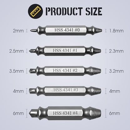 6-Piece HSS Screw Extractor Set, Damaged, Stripped, and Broken Bolt Remover Tool, Works with Any Drill and All Screw or Bolt Sizes (3-12mm) - size: 6PCS