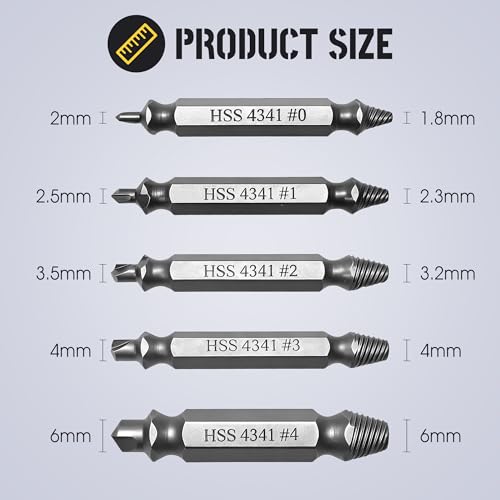 6-Piece HSS Screw Extractor Set, Damaged, Stripped, and Broken Bolt Remover Tool, Works with Any Drill and All Screw or Bolt Sizes (3-12mm) - size: 6PCS