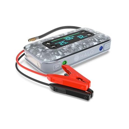 HALO Bolt Air+ 1750 Portable Car Battery Jump Starter | 130 PSI Air Compressor, 59.9Wh USB Power Bank, Large Display, Emergency Floodlight & Charger, Jumps Cars SUVs & Trucks, Inflates Tires — Silver - color: Silver