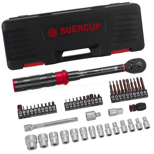 SUERCUP 3-25Nm 1/4" Torque Wrench 50 PCS Set | 72 Tooth Drive Click Torque Wrench, S2 Bit Sockets, 1/4" Extension Bar & 3/8" Adapter, Bicycle/Moto Maintenance & DIY - size: 1/4" 3-25N.m 50PCS