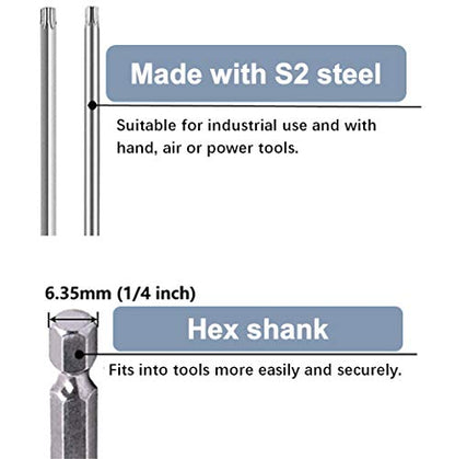 aiyun 8-Piece Security Bit Set, S2 Steel Magnetic Security Screwdriver Set 6 Inch Security Bits Shark Vacuum Screwdriver T8-T40 (150mm Length) - size: 150mm Length (T8-T40)