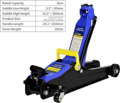 2 Ton Low Profile Floor Jack, Heavy Duty With Single Piston Quick Lift Pump, Steel Car Jack Adjustable Height 3.3"-15.2", Hydraulic Trolley 4000 LBS Capacity, Blue - color: Blue - 2 Ton(Single Pump), Lift 3.3"-15.2"