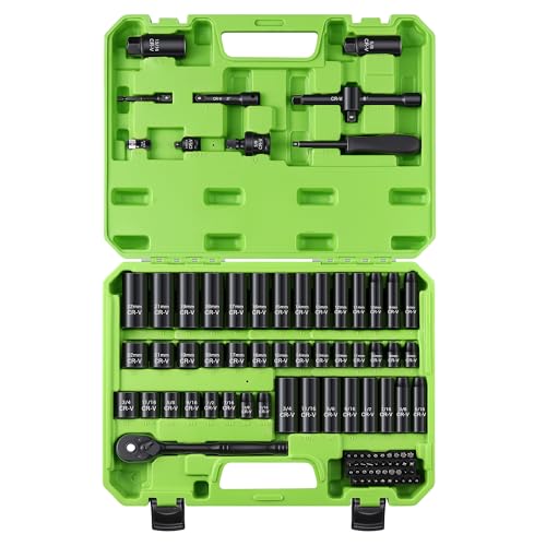 Reniteco 95-Piece 3/8" Socket Set, SAE (5/16"-3/4") & Metric (8mm-22mm), Ratchet Handle, Extension Bar, Adapter, Universal Joint, Power Drill Adapter, Screwdriver Bit, Spark Plug Socket - size: 95 PCS