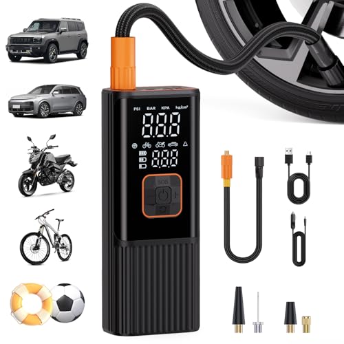 Tire Inflator Portable Air Compressor, 180 PSI Portable Air Compressor, 6X Faster Tire Inflator for Car, Air Pump for Car Tires, Motor, Bicycle, Balls and More-Dark Black