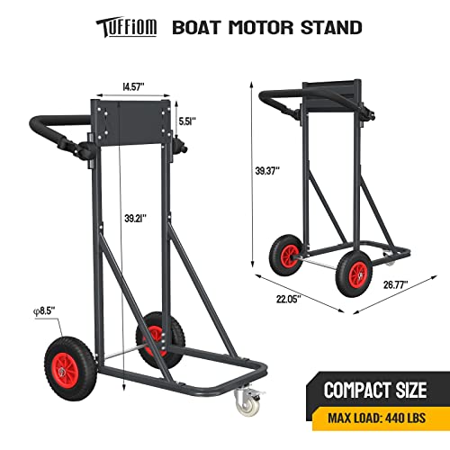 TUFFIOM Outboard Boat Motor Stand, Heavy Duty Outboard Engine Stand Carrier Cart Dolly, Boat Motor Support Stand 40lbs Capacity w/Lockable Swivel Wheel for Motor Storage, Repair, Maintenance