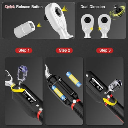 VANPO 1/4 Drive Digital Torque Wrench Set 1.11-22.12 ft.lb, ±2% Accuracy | 1.5-30 N.m Electronic Torque Wrench Set with Bits & Sockets, Buzzer/LED Indicator Alarm, for Carbon Fiber Bike, Motorcycle - size: 1/4-Inch (1.11-22.12 ft.lb/1.5-30 N.m)