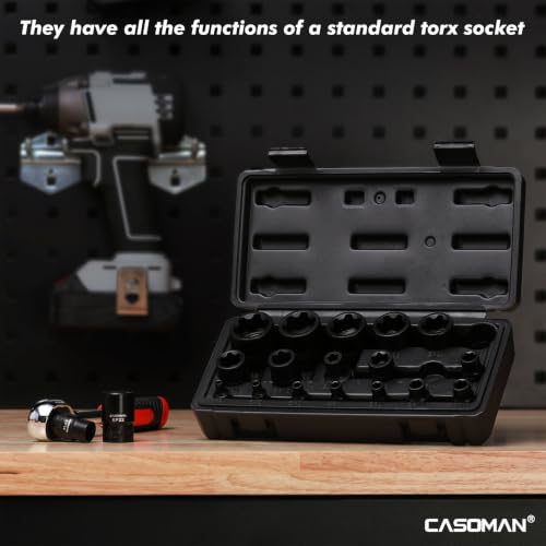 CASOMAN 19PCS External Torx Plus Socket Set, 6 & 5 Point EP Sockets EP4-EP32 with 1/2'', 3/8'' & 1/4'' Dr. EP8.8 Compatible with Tesla, Cr-V Steel - size: 19PCS