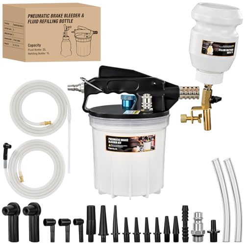 GOOACC Brake Bleeder Kit 2L Pneumatic Brake Bleeder Vacuum Pump Fluid Extractor with 1L Refilling Bottle & Adapters Brake System Bleeding Tools Brake Pressure Fluid Flush Kit for Automotive Bleeding - size: 2L Pneumatic