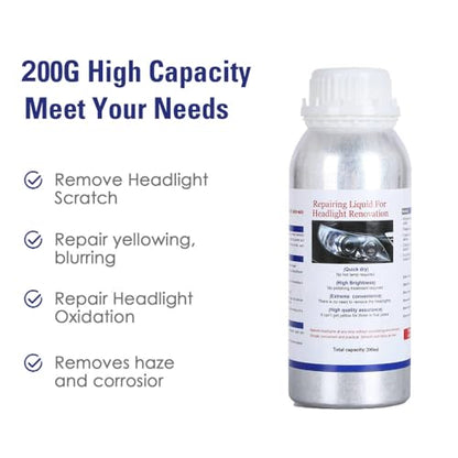 200ML Headlight Restoration Liquid,Automobile Headlight Lens Polish Repair Liquid, Car Headlight Scratch Restoring Fluid for Repair Headlight Yellowing, Haze, Scratches - size: 200ML