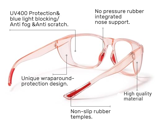 Safety Glasses Anti-Fog Goggles Protective Eyewear Anti Blue Light Protection Glasses For Women And Men - color: Pink