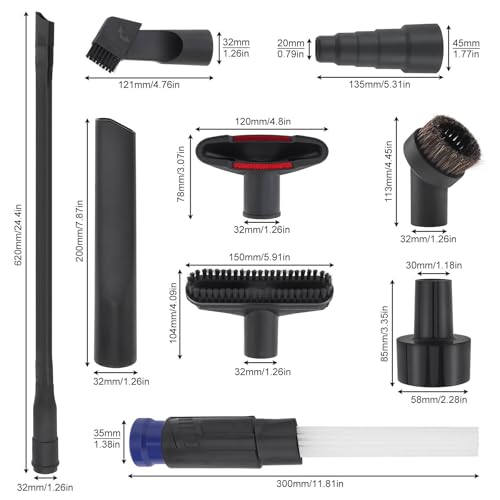 1 1/4" Shop Vacuum Cleaner Attachments Brushes for Vac Accessories 9PCS | 1-1/4 inch 1-3/8 inch Vacuum Cleaner Accessories for 32mm and 35mm Standard Hose
