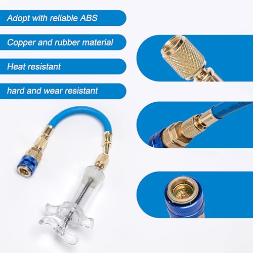 Oil and Dye Injectors Kit Hand Push 30ml/1 Oz AC Compressor Manual Oil Dye Injector with 1/4 SAE Quick Coupler Car AC Compressor Tool