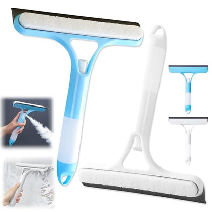 3 in 1 Window Cleaning Scraper,New 3 in 1 Window Cleaner,Squeegee and Scrubber with Spray, for Windows, Walls,Car Windshields, Bathrooms, Kitchens, All-Purpose Window Cleaner Tool (White/Blue) - color: White+blue