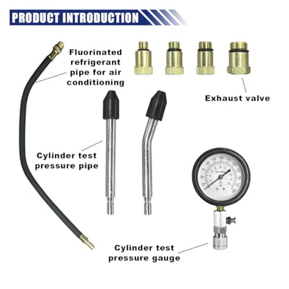 8PCS Car Compression Tester, 0-300PSI Engine Cylinder Pressure Gauge, Universal Petrol Compression Tester Automotive Tool for Car, Motorcycle, Truck, Snowmobile, ATV