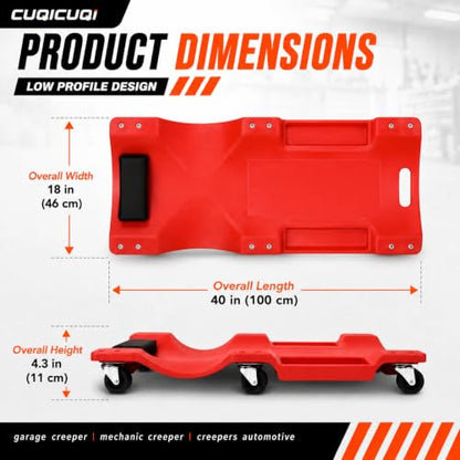 Mechanic Creeper, Low Profile Garage Creeper with Padded Headrest, 6 Swivel Casters, Built-in Tool Trays and Carry Handle, 40 Inch Automotive Creeper for Car Repair, Maintenance, Detailing