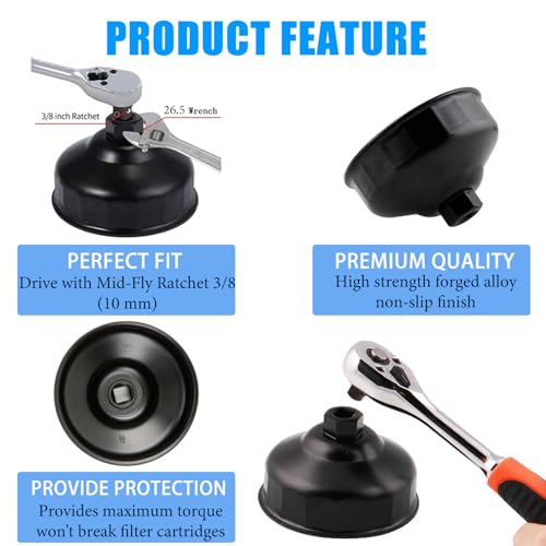 86mm 16 Flutes Oil Filter Wrench | Replacement for BMW and Volvo, Oil Filter Cap Removal Tool to Change Oil, Oil Filter Socket Wrench Kit