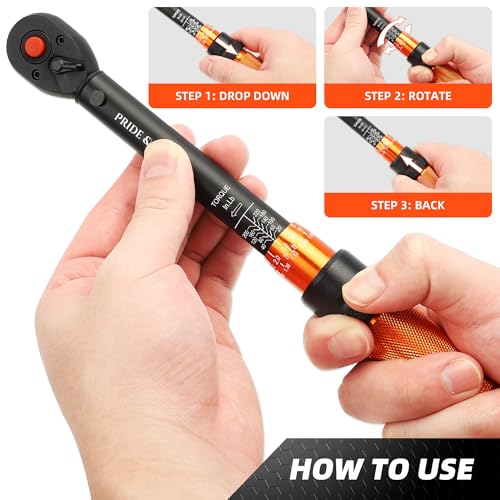 PRIDE&CRAFT 32Pcs Torque Wrench Set, 1/4 Inch Drive, 10-220 IN.LB Inch Pound Click Torque Wrench with Bit Sockets, 3/8 Adapter,Accuracy: ±3% Adjustable Torque Wrench for Bike, Motorcycle, Car