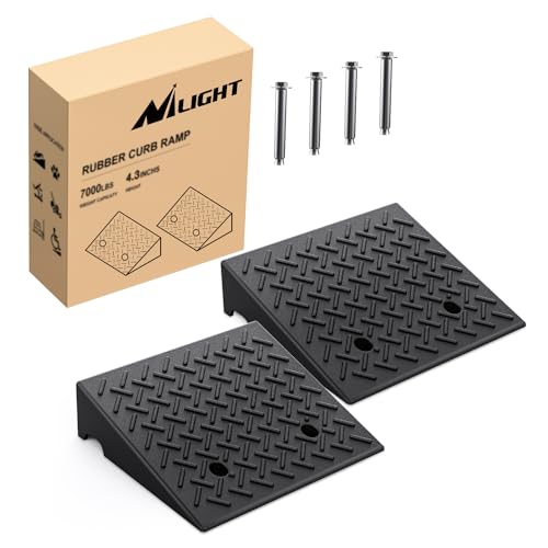 Nilight Rubber Curb Ramps, 4.3 inches Rise Height Heavy Duty Rubber Threshold Ramp, Portable Driveway Ramps for Cars Wheelchairs Scooter Lawn Mower, 7000lbs Load Capacity, 2 Pack - size: 4.3" Rise