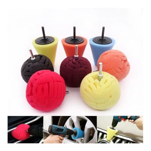 Car Polishing Foam Sponge Pad Cone Buffing Ball Waxing Kit Wheel Headlight(Mix 8pcs) - color: Mix 8pcs