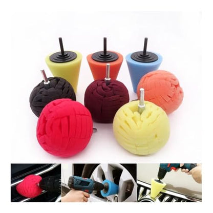 Car Polishing Foam Sponge Pad Cone Buffing Ball Waxing Kit Wheel Headlight(Mix 8pcs) - color: Mix 8pcs