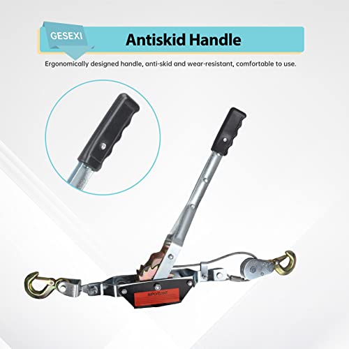 2 Ton Dual Gear Power Puller, 2 Hook Steel Cable Dual Gear Power Ratchet Come Along Puller Tool with Cable Automotive Hoist Hand Winch Cable Puller Stretcher Lift 4400 Lbs - size: 2-Ton